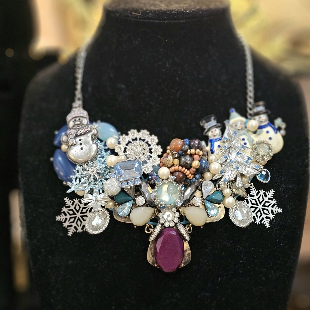 OOAK Elegant Snowflake Booch Bib Necklace